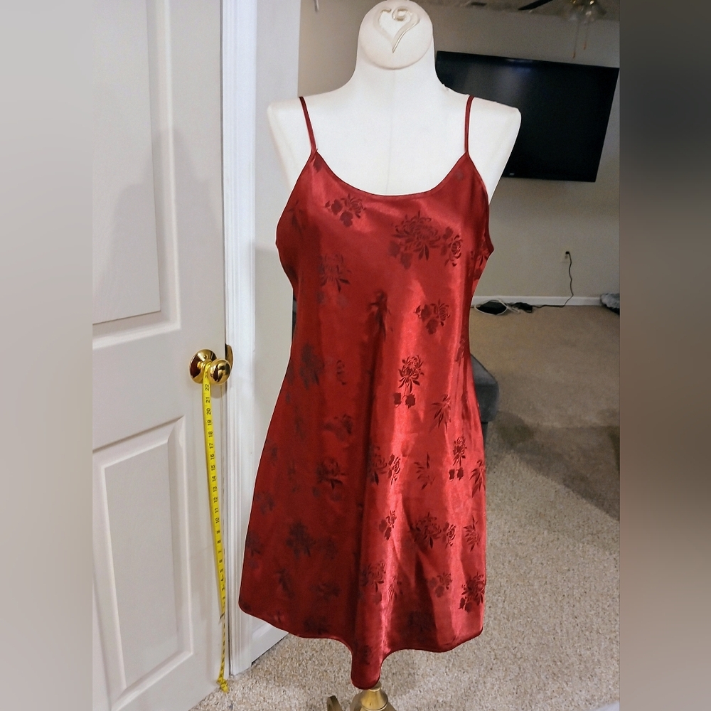 Luxurious Floral Satin Chemise in Deep Red